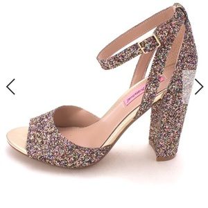Betsey Johnson open toe multicolor sparkle glitter pump heels